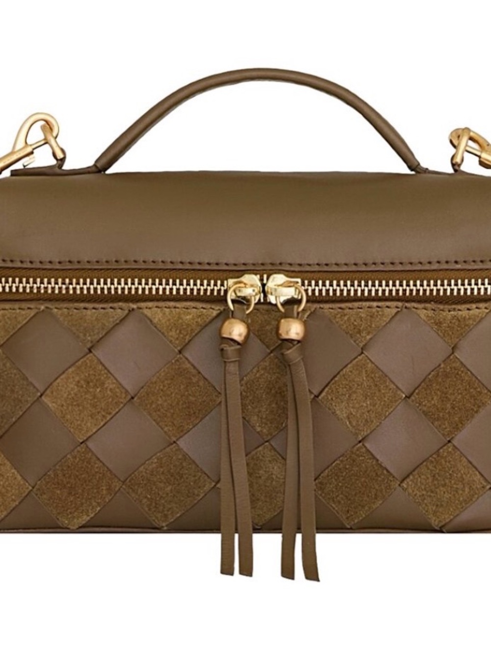 Woven Leather Satchel in Olive Brown with Gold Hardware NWT